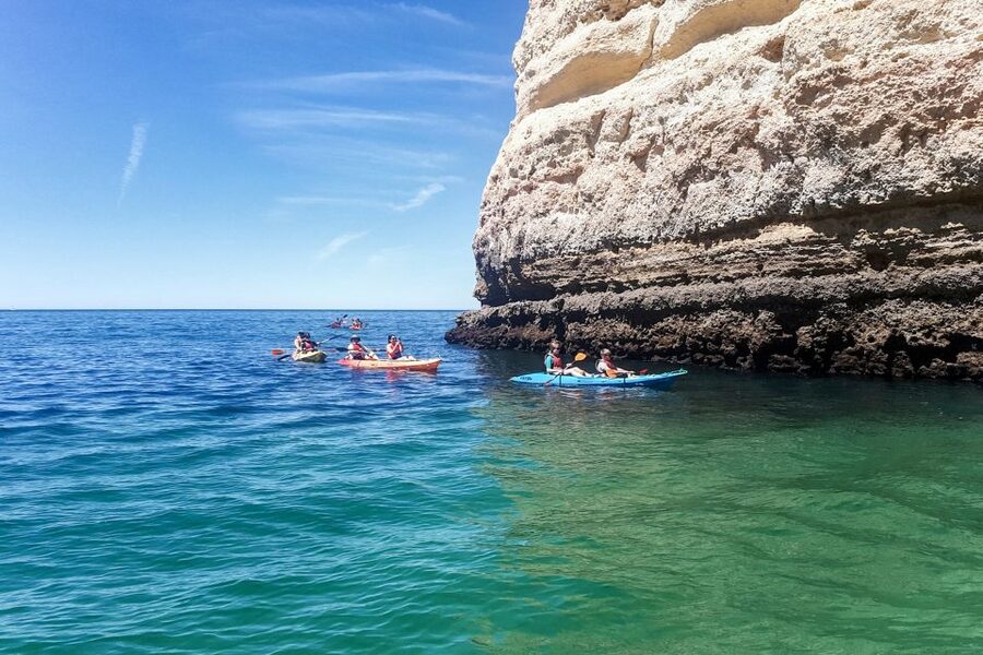 Benagil: Benagil Caves and Secret Spots Guided Kayaking Tour - A stop near Praia da Marinha