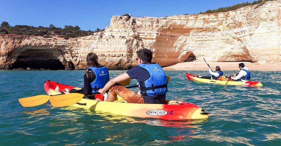 Benagil: Benagil Caves and Secret Spots Guided Kayaking Tour - Paddling into Benagil Cave