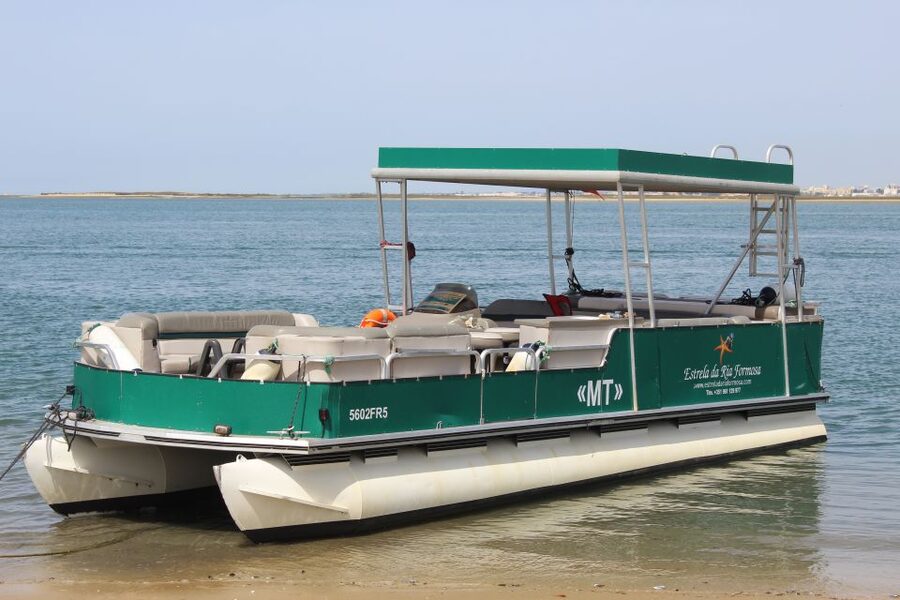 From Faro: 2-Island, 2-Stop Ria Formosa Catamaran Tour - Farol Island shows the lived-in side of the coast