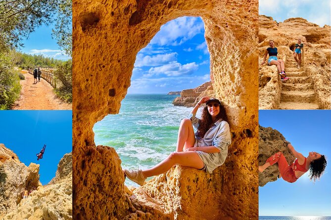From Faro: Benagil, Marinha Beach, 7 Hanging Valleys, Algar Seco - Boneca Cave and the optional cliff jump