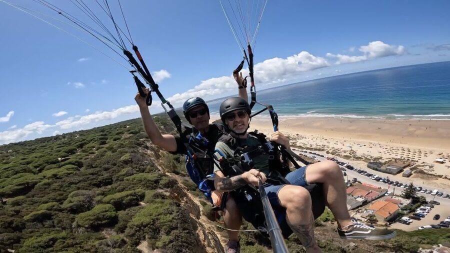 From Lisbon: Paragliding Tandem Flight - The launch: a short run, then open air