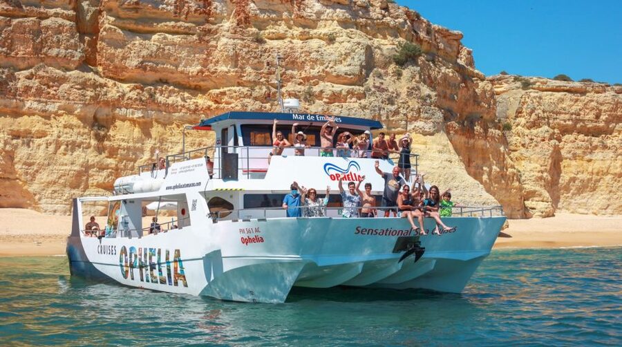 From Portimão: Catamaran Cruise to Benagil Caves with BBQ - Seeing Benagil from a dinghy
