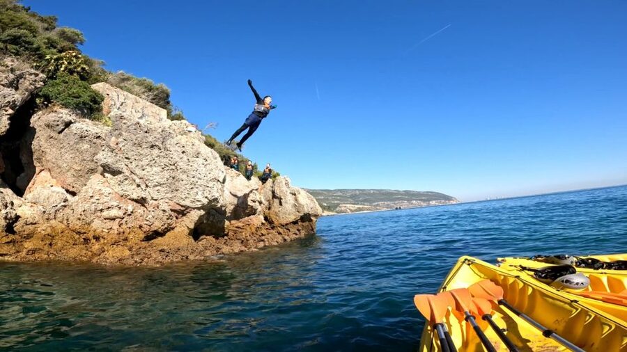Lisbon: Arrábida Kayak and Coasteering Adventure Tour - A mountain viewpoint after the water
