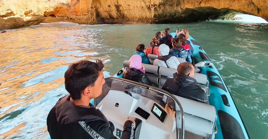Portimão: Benagil Cave and Praia de Marinha Boat Tour - Leaving Portimão beside the old convent