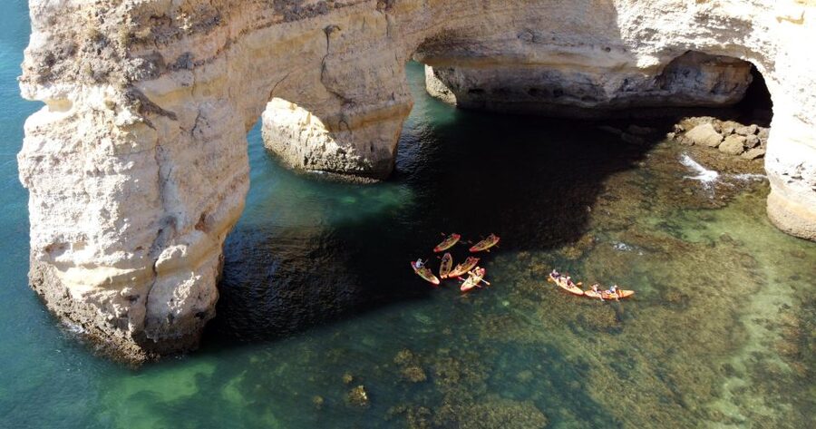 Portimão: Benagil Caves Speedboat and Kayak Guided Tour - Inside Benagil Cave by Double Kayak