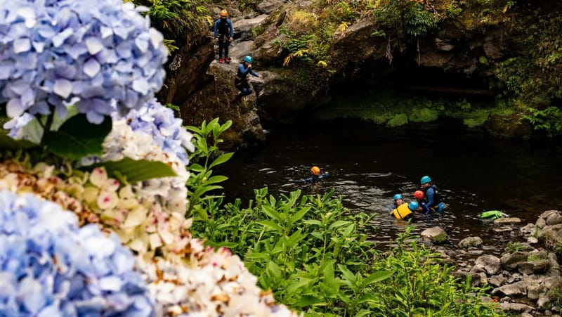 Sao Miguel: Ribeira dos Caldeiroes Canyoning Experience - The slide and 5-meter jump
